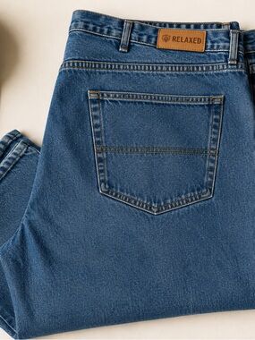 Relaxed Blue Denim Jeans with Leather Patch